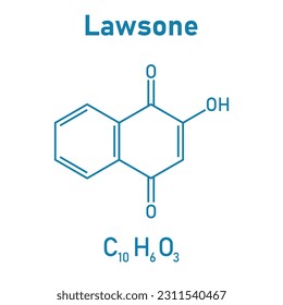 Chemical structure of Lawsone (C10H6O3). Chemical resources for teachers and students. Vector illustration isolated on white background.