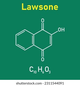 Chemical structure of Lawsone (C10H6O3). Chemical resources for teachers and students. Vector illustration isolated on white background.