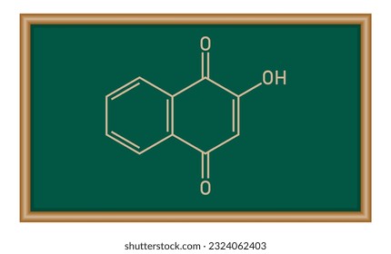 Chemical structure of Lawsone (C10H6O3). Chemical resources for teachers and students. Vector illustration isolated on white background.
