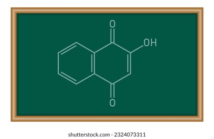 Chemical structure of Lawsone (C10H6O3). Chemical resources for teachers and students. Vector illustration isolated on white background.