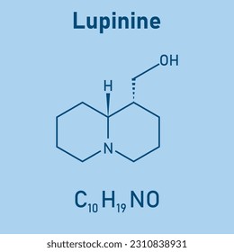 Chemical structure of Lupinine (C10H19NO). Chemical resources for teachers and students. Vector illustration isolated on white background.