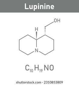 Chemical structure of Lupinine (C10H19NO). Chemical resources for teachers and students. Vector illustration isolated on white background.