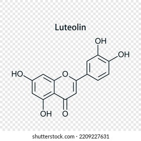 Chemical structure of luteolin. Vector illustration isolated on transparent background.