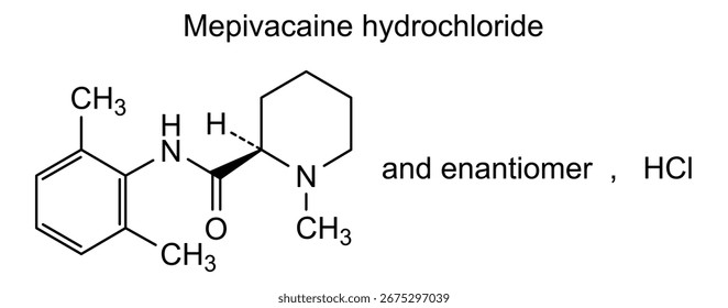 Estrutura química do cloridrato de mepivacaína, substância medicamentosa