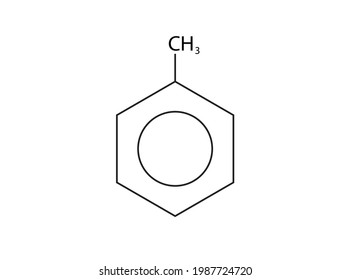 Chemical structure of methylbenzene (hydrocarbon), Toluene, also known as toluol, is an aromatic hydrocarbon, mono-substituted benzene derivative, methyl group (CH₃) connecting with benzene  