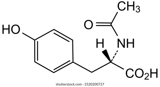 Estrutura química da N-acetiltirosina, substância medicamentosa