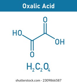 Chemical structure of Oxalic acid (H2C2O4). Chemical resources for teachers and students. Vector illustration isolated on white background.