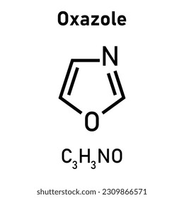 Chemical structure of Oxazole (C3H3NO). Chemical resources for teachers and students. Vector illustration isolated on white background.