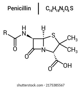 Chemical Structure Of Penicillin (C16H18N2O4S)