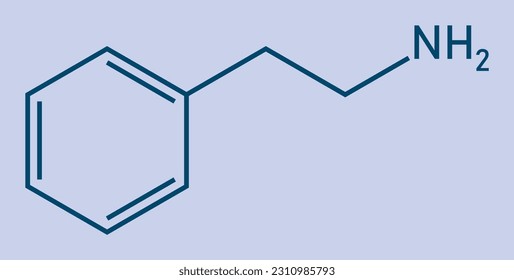 Chemical structure of Phenethylamine (C8H11N). Chemical resources for teachers and students. Vector illustration isolated on white background.