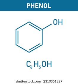 Chemical structure of Phenol (C6H5OH). Chemical resources for teachers and students. Vector illustration isolated on white background.