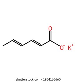 chemical structure of potassium sorbate (C6H7KO2)