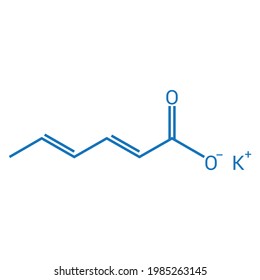 estructura química de sorbato de potasio (C6H7KO2)