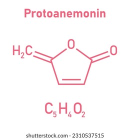 Chemical structure of Protoanemonin (C5H4O2). Chemical resources for teachers and students. Vector illustration isolated on white background.