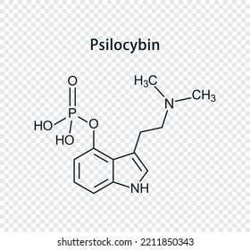 Estructura química de la psilocybin. Ilustración vectorial aislada en fondo transparente.