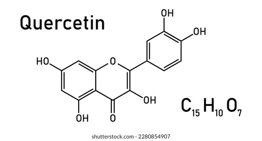 Chemical structure of quercetin (C15H10O7). Vector illustration isolated on white background.