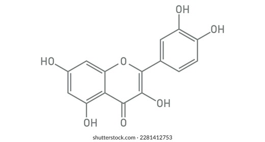 Chemical structure of quercetin (C15H10O7). Vector illustration isolated on white background.