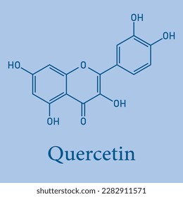Chemical structure of quercetin (C15H10O7). Vector illustration isolated on white background.