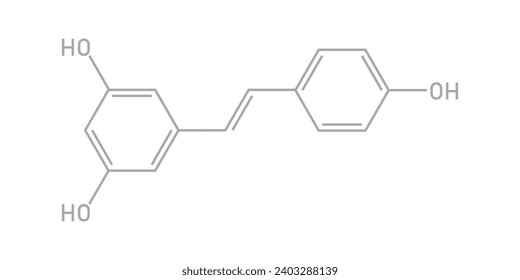 Estructura química de Resveratrol (C14H12O3). Recursos químicos para profesores y estudiantes. Ilustración vectorial.