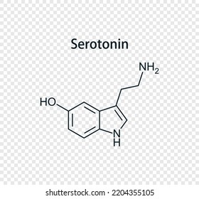 Chemical structure of serotonin. Vector illustration isolated on transparent background.