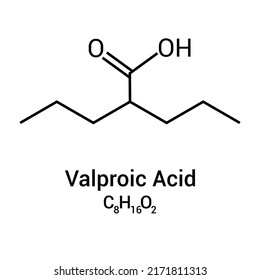 chemical structure of valproic acid (C8H16O2)