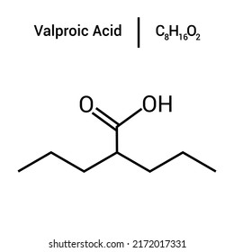 chemical structure of valproic acid (C8H16O2)