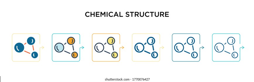Chemical structure vector icon in 6 different modern styles. Black, two colored chemical structure icons designed in filled, outline, line and stroke style. Vector illustration can be used for web, 