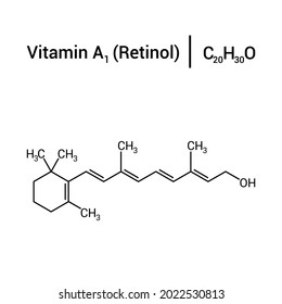 chemical structure of vitamin a1 or retinol (C20H30O)