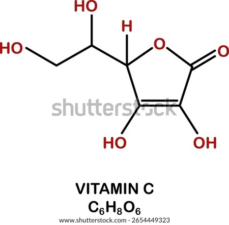Chemical structure of vitamin C or ascorbic acid.