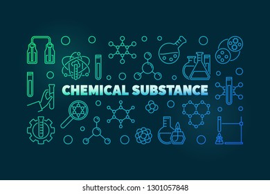 Chemical Substance vector colored concept linear illustration or banner on dark background 