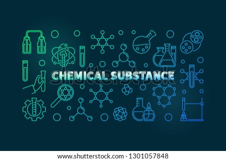 Chemical Substance vector colored concept linear illustration or banner on dark background 
