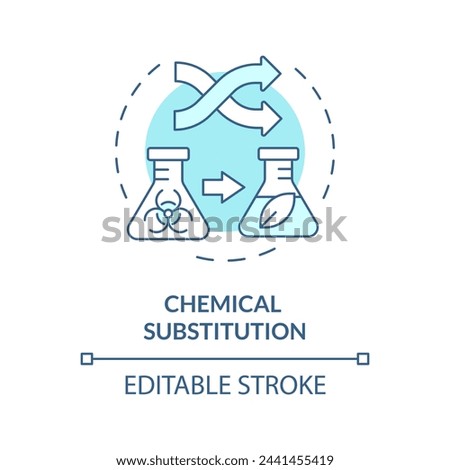 Chemical substitution soft blue concept icon. Molecular reaction, chemistry. Ecofriendly synthesis, pollution reduce. Round shape line illustration. Abstract idea. Graphic design. Easy to use