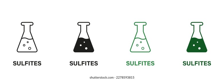 Chemical Sulfate in Product Line and Silhouette Icon Set. Chemistry Preservative Green and Black Pictogram. Synthetic Ingredient Symbol Collection on White Background. Isolated Vector Illustration.