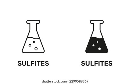 Chemical Sulfate in Product Line and Silhouette Icon Set. Chemistry Preservative Black Pictogram. Synthetic Ingredient Symbol Collection on White Background. Isolated Vector Illustration.