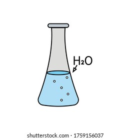 Chemical tableware flask with water, color vector illustration