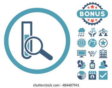 Chemical Test icon with bonus elements. Vector illustration style is flat iconic bicolor symbols, cyan and blue colors, white background.