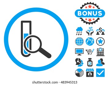 Chemical Test icon with bonus images. Vector illustration style is flat iconic bicolor symbols, blue and gray colors, white background.
