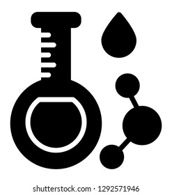 Chemical test icon design having flask and molecule symbol