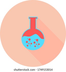 Chemical test tube in circle icon with long shadows. Laboratory glassware or beaker equipment. Trendy modern vector symbol. Simple flat illustration. Glass chemical, laboratory flasks for science lab.