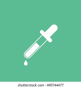 Chemical Test Tube Flat Icon On Green Background