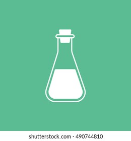 Chemical Test Tube Flat Icon On Green Background