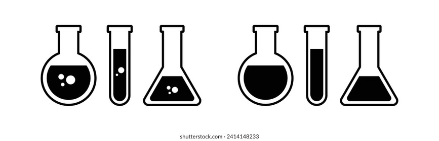 Chemisches Reagenzglas. Glasrohr. Flache Vorlage. Glasbehälter. Giftkolben. Jar-Symbol. Durchstechflasche mit Arzneimitteln. Logo-Vorlage. Chemisches Testrohr Silhouette. Laborrohr. Fragesymbol. Chemische Flasche.