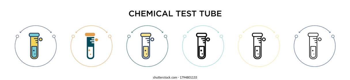 Chemical test tube icon in filled, thin line, outline and stroke style. Vector illustration of two colored and black chemical test tube vector icons designs can be used for mobile, ui, web