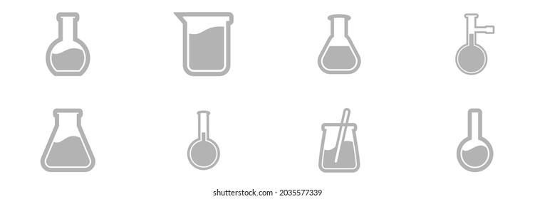 chemical test tube icon set, chemical laboratory equipment icon isolated,  Experiment flasks for science experiment