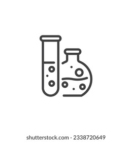 Symbol für chemische Prüfröhren lineares Stilzeichen für mobiles Konzept und Webdesign. Laborglas-Umriss-Vektorsymbol. Chemie, Wissenschaftssymbol, Logo-Illustration. Vektorgrafik