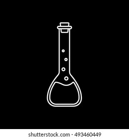 Chemical Test Tube Line Icon On Black Background