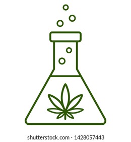 Chemical test tube with marijuana leaf. Medical cannabis. Isolated vector illustration on white background.