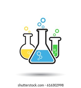 Chemical test tube pictogram icon. Laboratory glassware or beaker equipment isolated on white background. Experiment flasks. Trendy modern vector symbol.