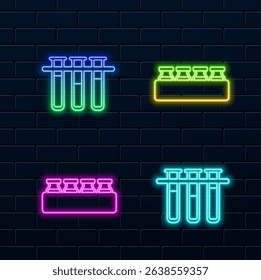 chemical test tube chemical reaction. neon.Scientific rack with test tubes and chemical liquid. neon style.laboratory glassware icon..