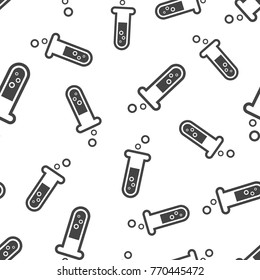 Chemical test tube seamless pattern background. Business flat vector illustration. Experiment flasks sign symbol pattern.